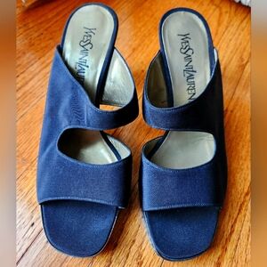 Vintage YSL Yves Saint Laurent Chunky Chrome and Black Heels